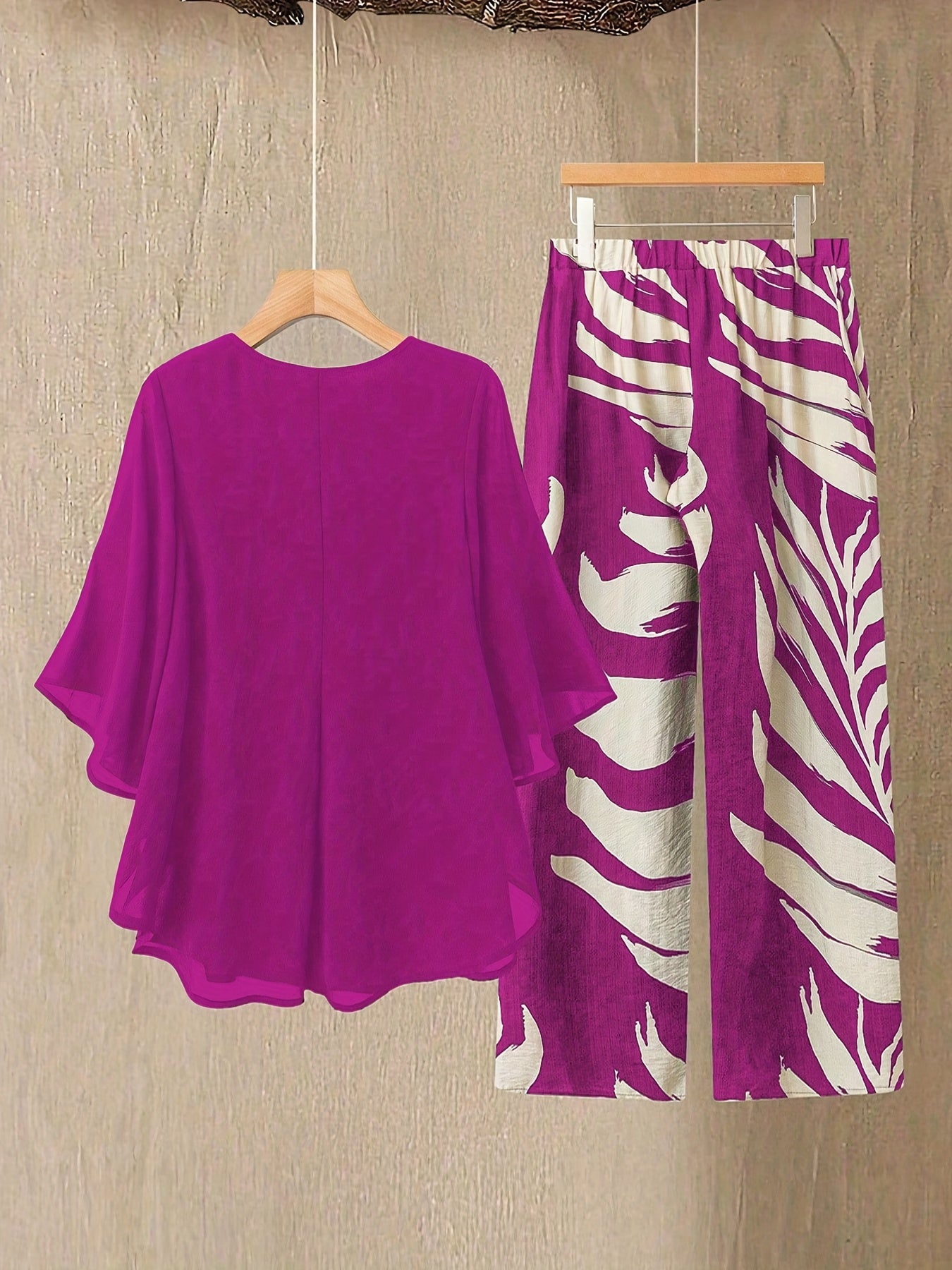 European and American Women's clothing: new round-neck chenille top with leaf print and long pants set