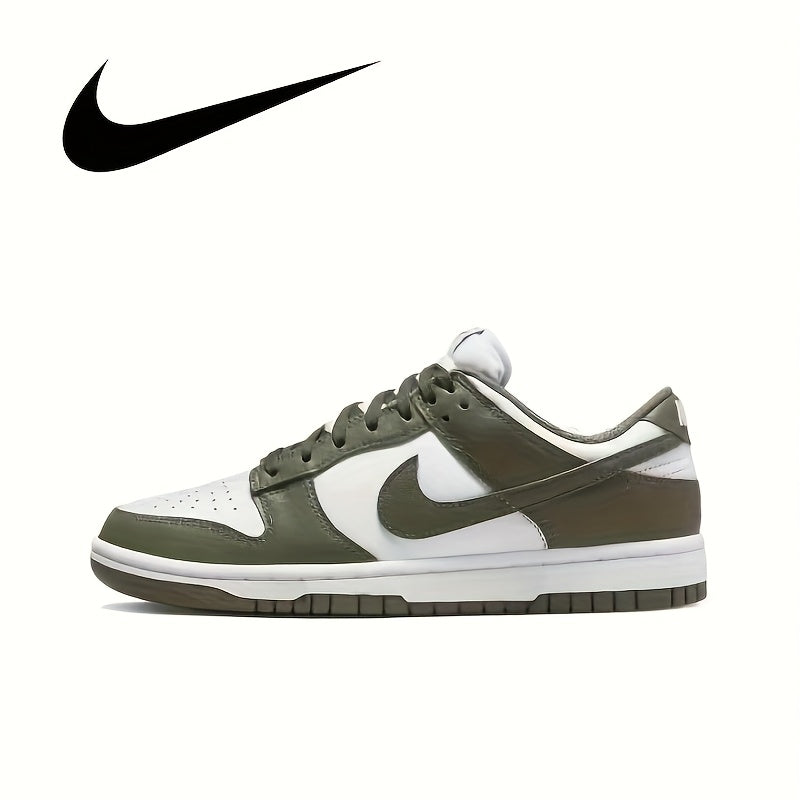 NIKE Women's Low-Top Casual Sneakers - Olive Green & White Colorblock, Breathable Second-Layer Leather Upper