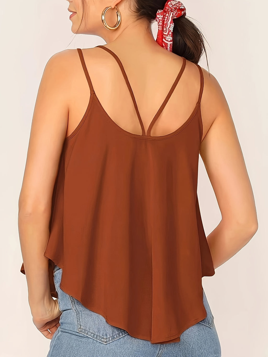 Stylish Double Strap Dip Hem Swing Top