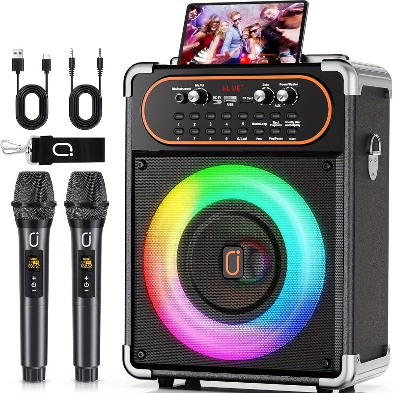 Karaoke Machine with 2 Microphones, Portable Wireless 5.3, Suitable for Outdoor Activities and Parties