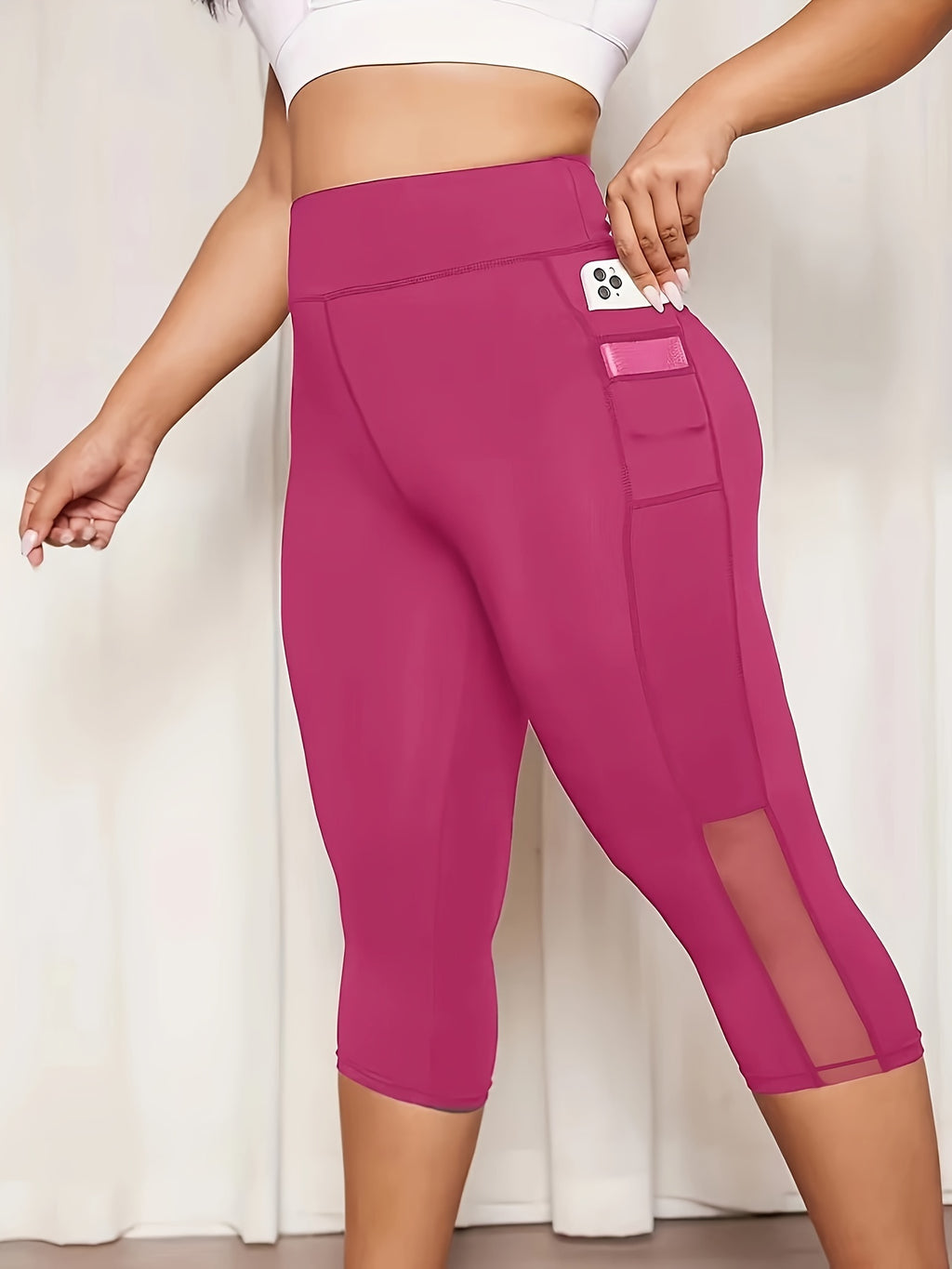 Plus Size Mesh Seven-Split Pants with Pockets