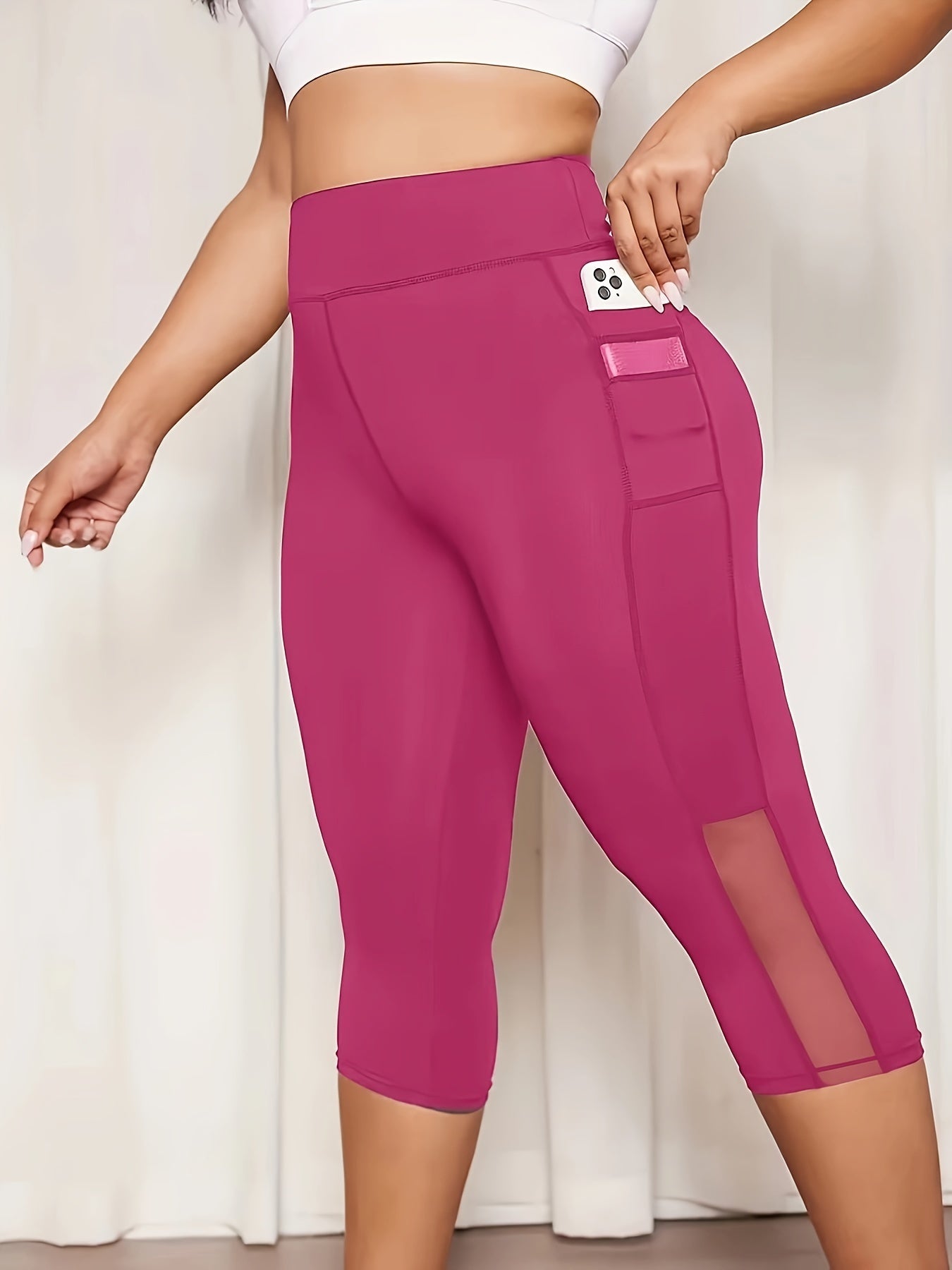 Plus Size Mesh Seven-Split Pants with Pockets