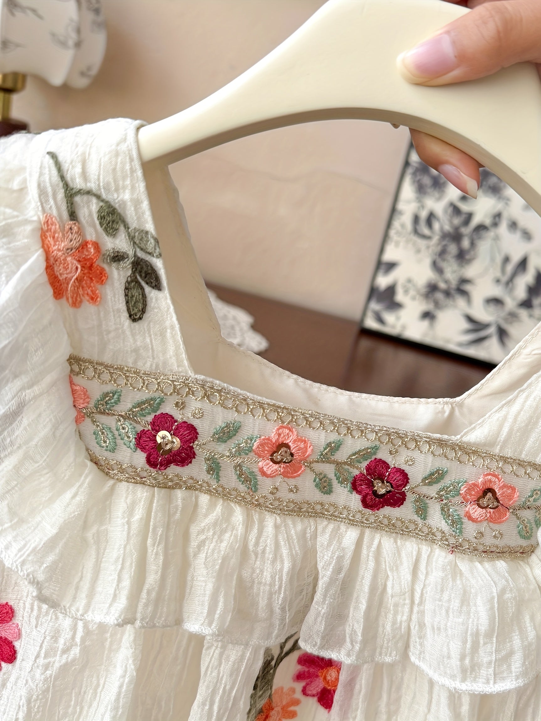 Girls' Bohemian Square Neck Tulle Princess Dress