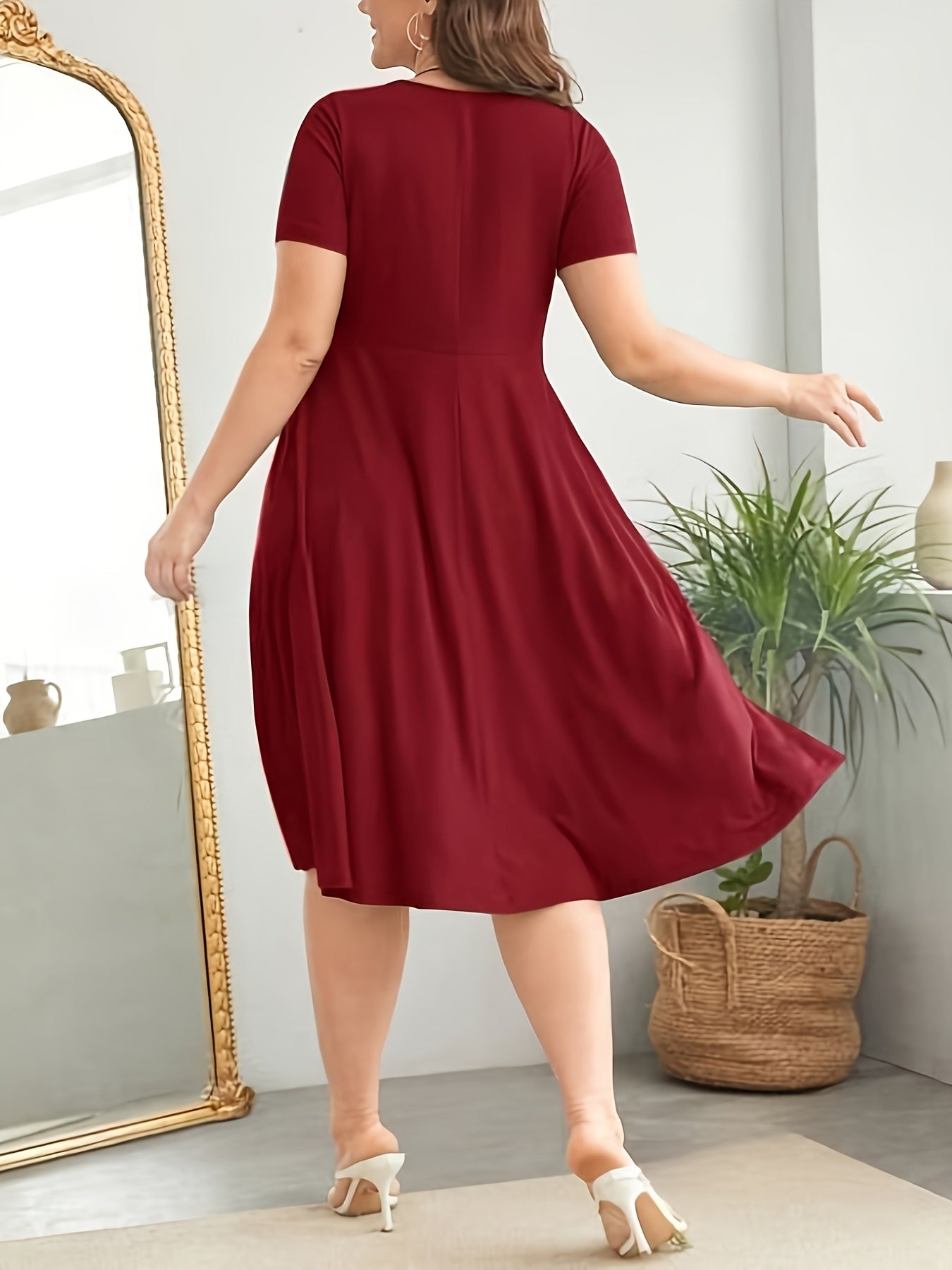 Elegant Plus Size V-Neck Dress with Button Details