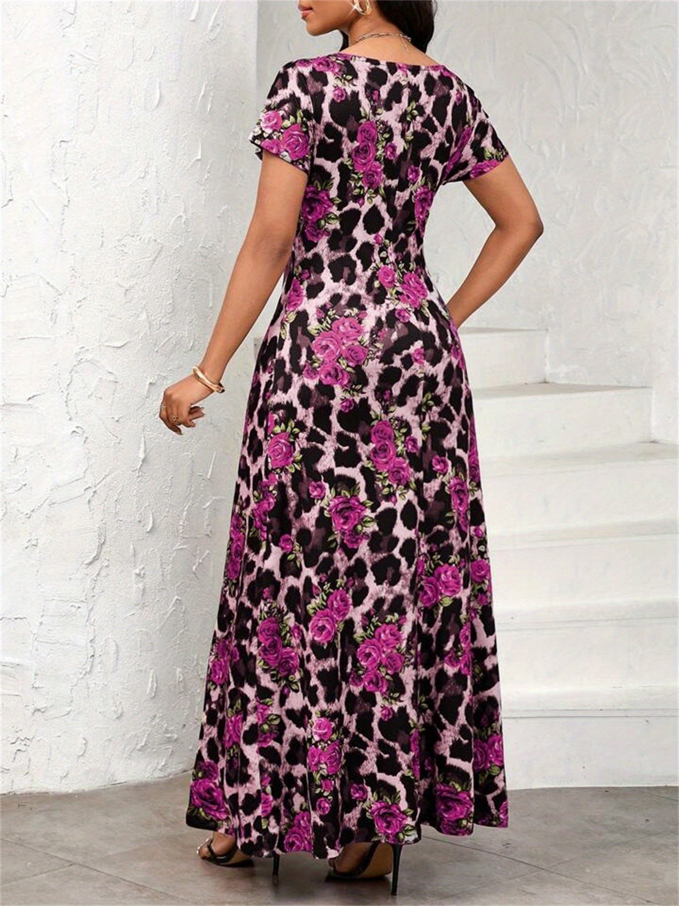 Women's Elegant Leopard Floral party dress - Flared A-Line skirt