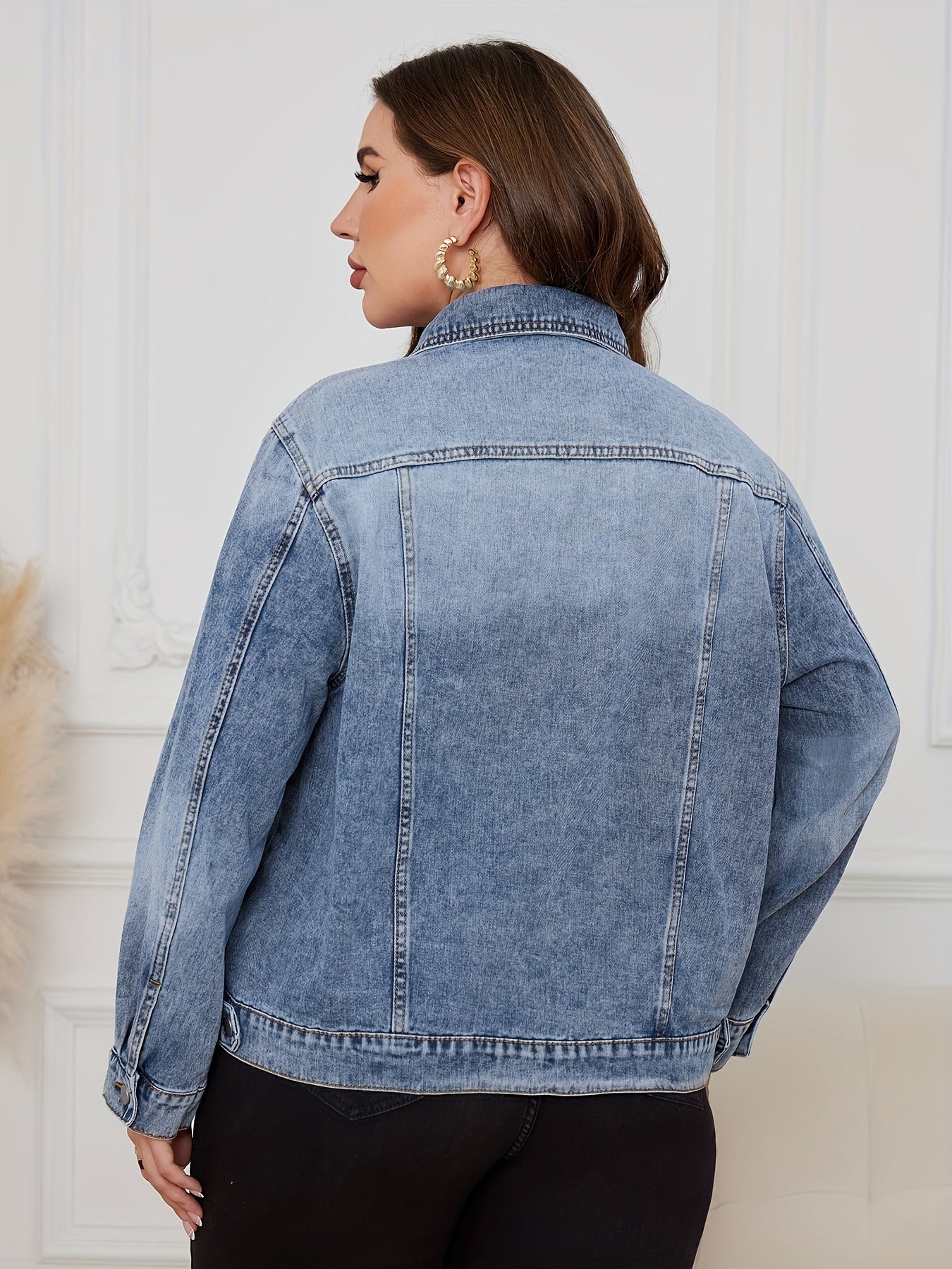 Plus Drop Shoulder Denim Jacket for Women
