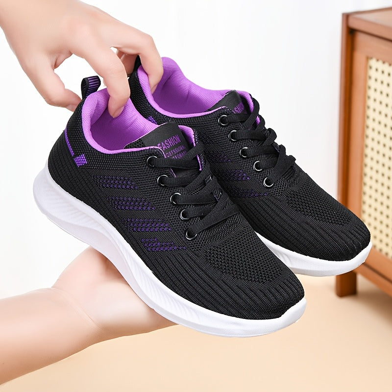 [1 Pair Women'S Breathable Running Sneakers] 1 Pair Women'S Breathable Casual Running Sneakers, Solid Color Fabric Low-Top Lace-Up Shoes with PVC Sole for All Seasons