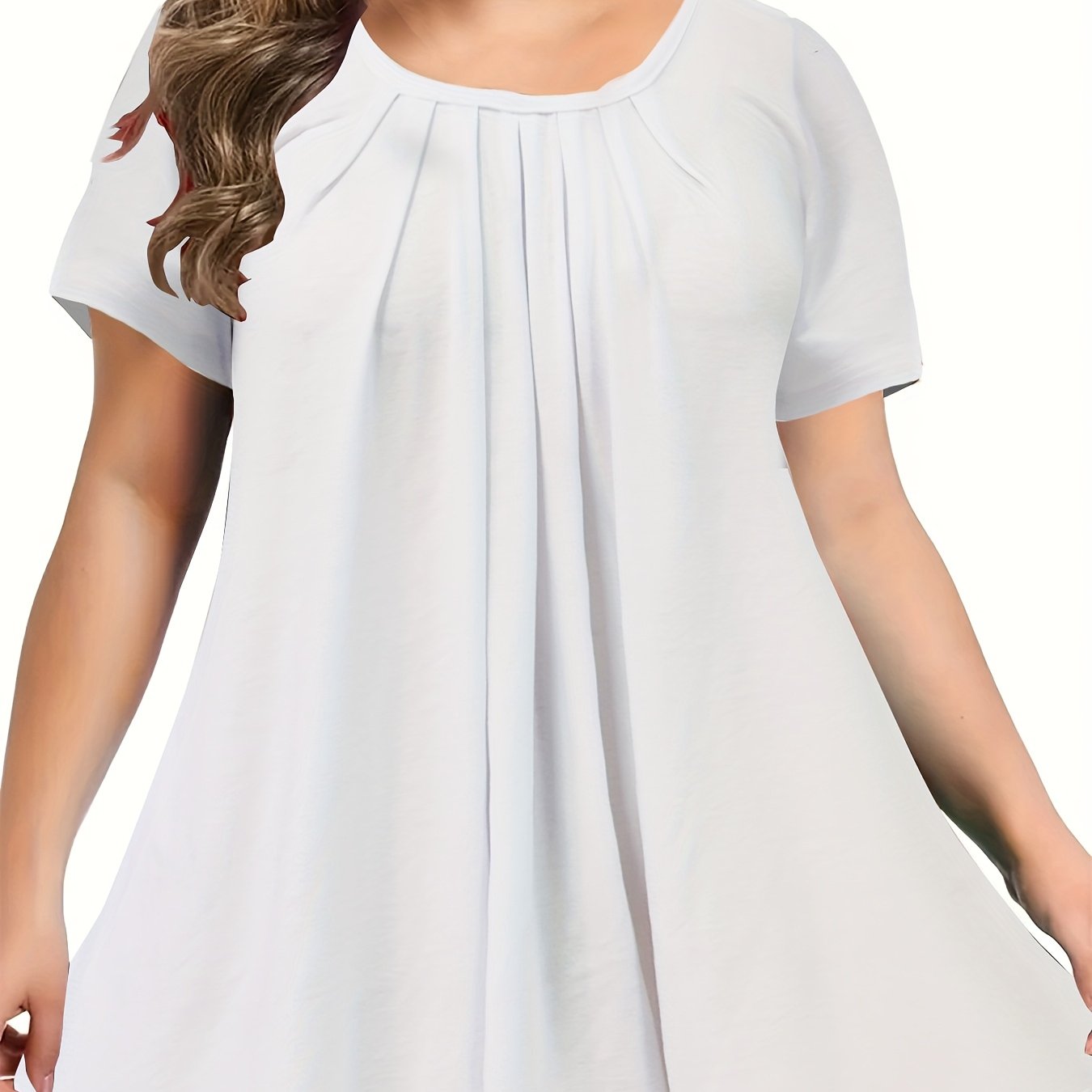 Polyester Elegant Crew Neck Ruched Bust Slight Stretch Knit Fabric Pullovers