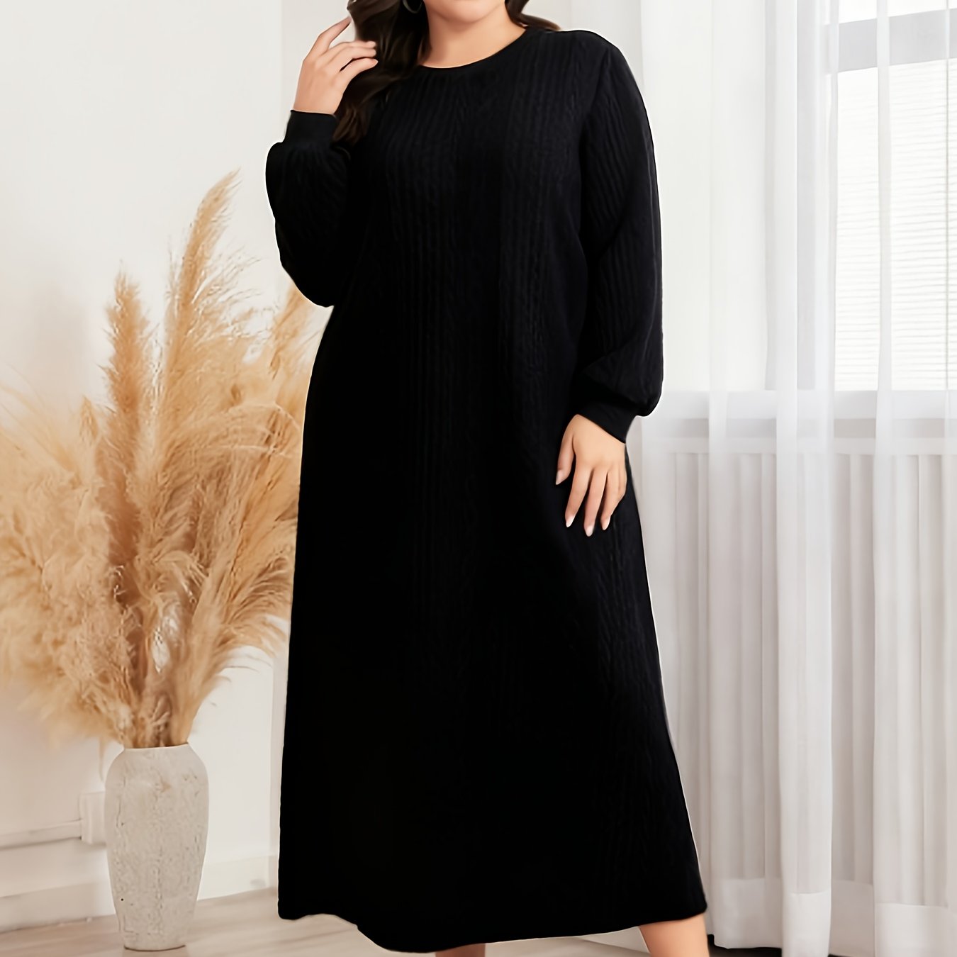 Women's Plus Size Textured Sweatshirt Dress