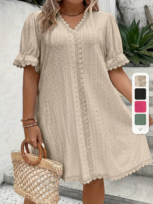 Casual Court Lock Flower Lace Loose Dress