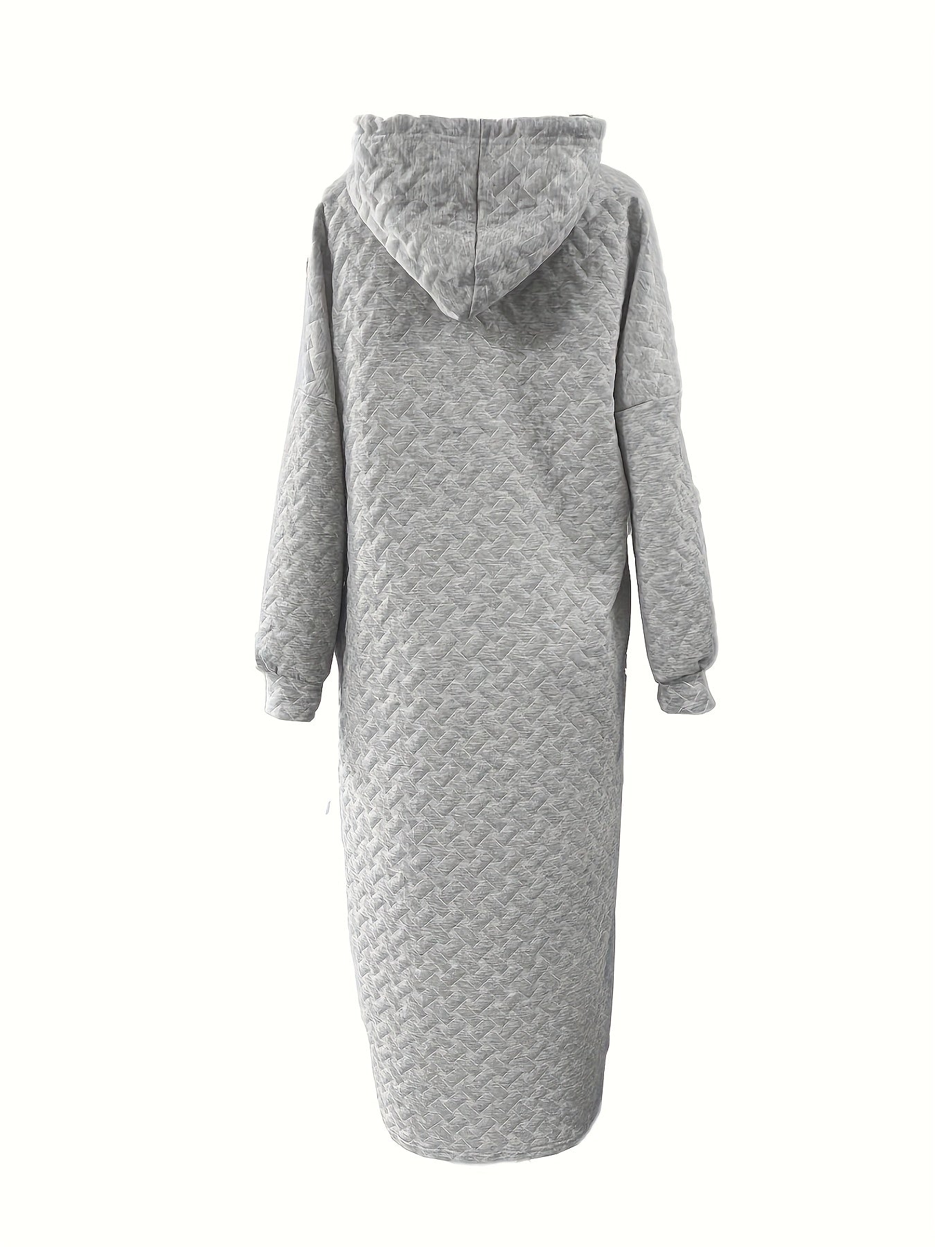 Women's Casual Hooded Long Sleeve Dress with Pockets - Solid Color