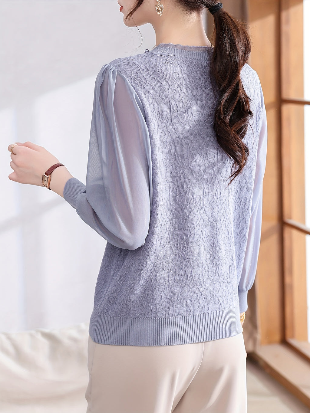 Women's Lightweight V-Neck Blouse with Beaded Detail