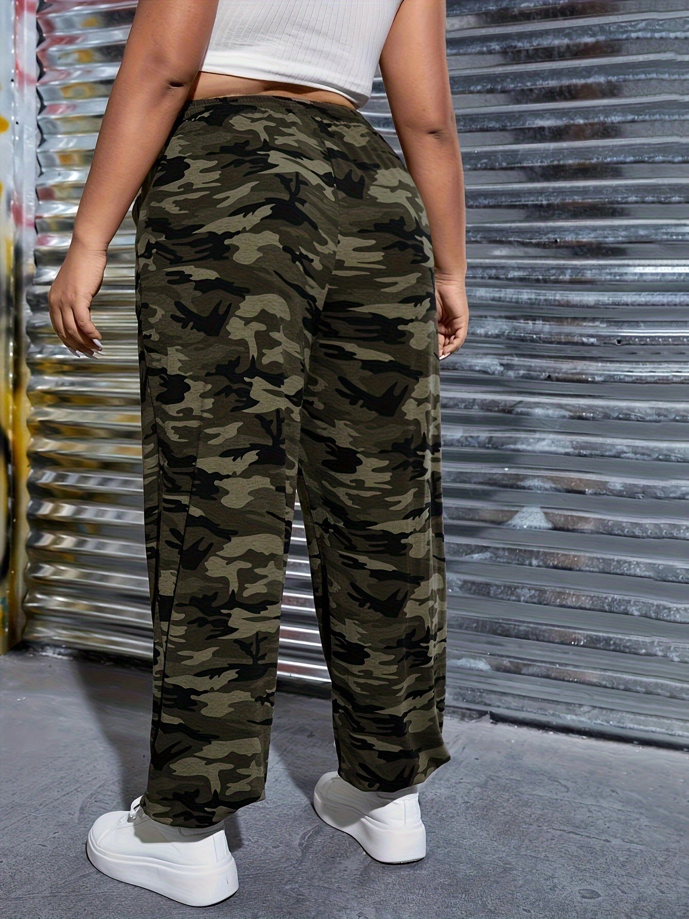 Camouflage Print Straight Leg Pants for Women
