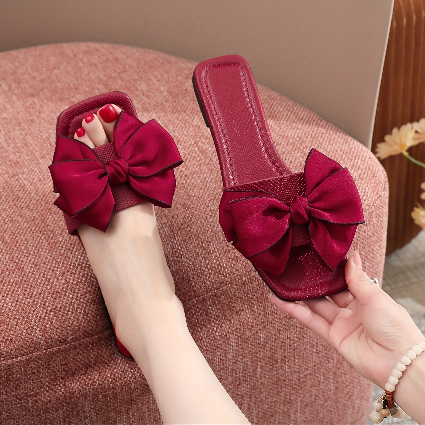 [PU Slide Sandals] Lightweight PU Women's Slide Sandals | Open-Toe Slip-On Summer Beach Shoes, Soft Cushioned Insole & EVA Sole, Casual