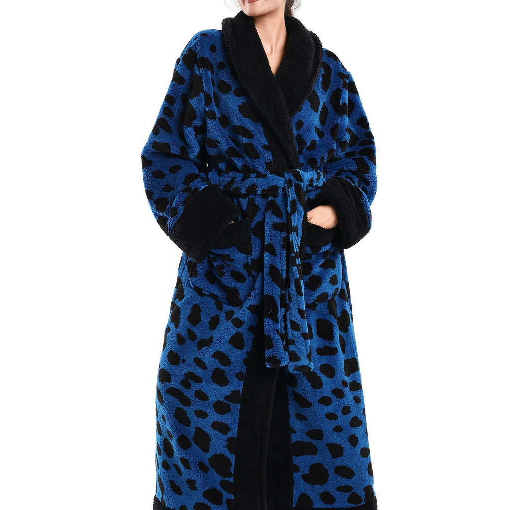 1pc Women's Elegant Leopard Print Robe & Sleepwear - Oversized Winter Cozy Plush Bathrobe
