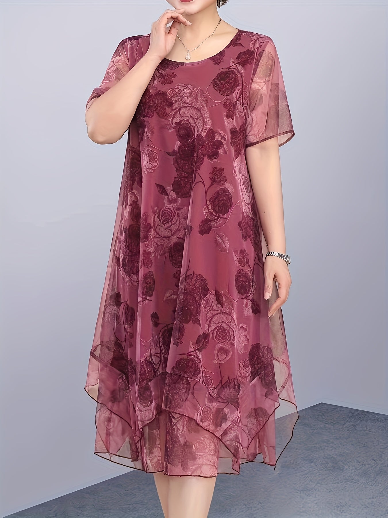 Women's Floral Chiffon Tunic Dress