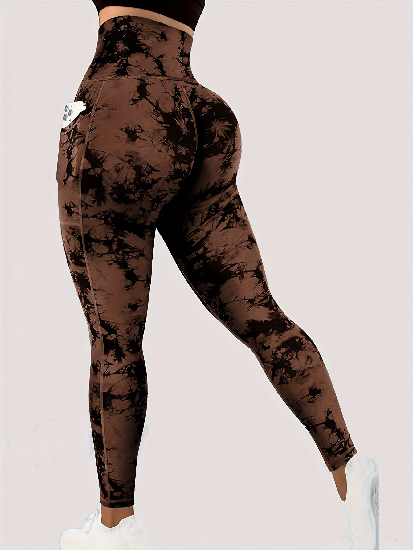 Women' High-Waist Tie-Dye Yoga Leggings with Front Button Closure & Pockets
