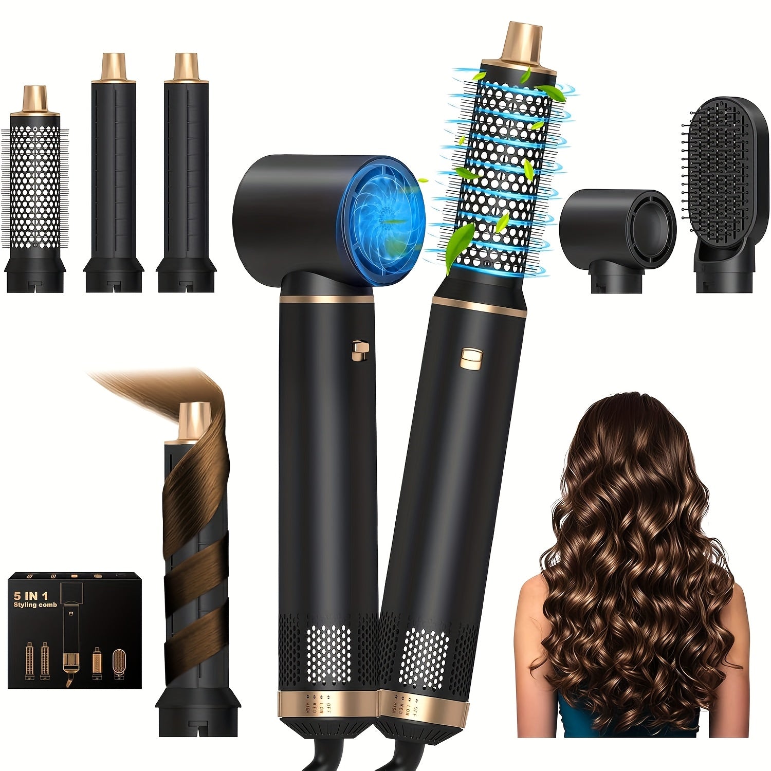 Professional 5-in-1 Hair Styler Hot Brush - All-in-One Straightener