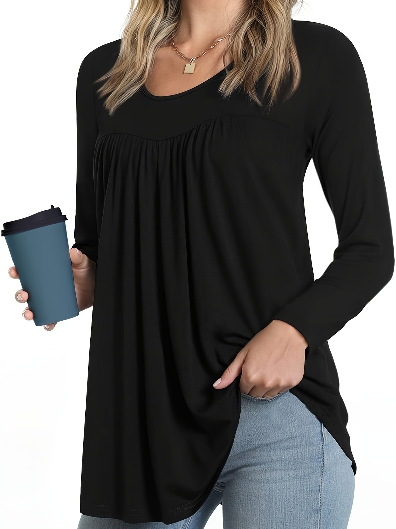 3pcs Round Neck Loose Fit Long Sleeve Stretchy Comfortable T-Shirt