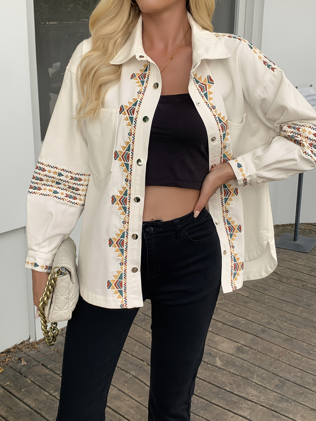 Women's Spring And Autumn Ethnic Style Printed Shirt with a Fashionable Front Placket