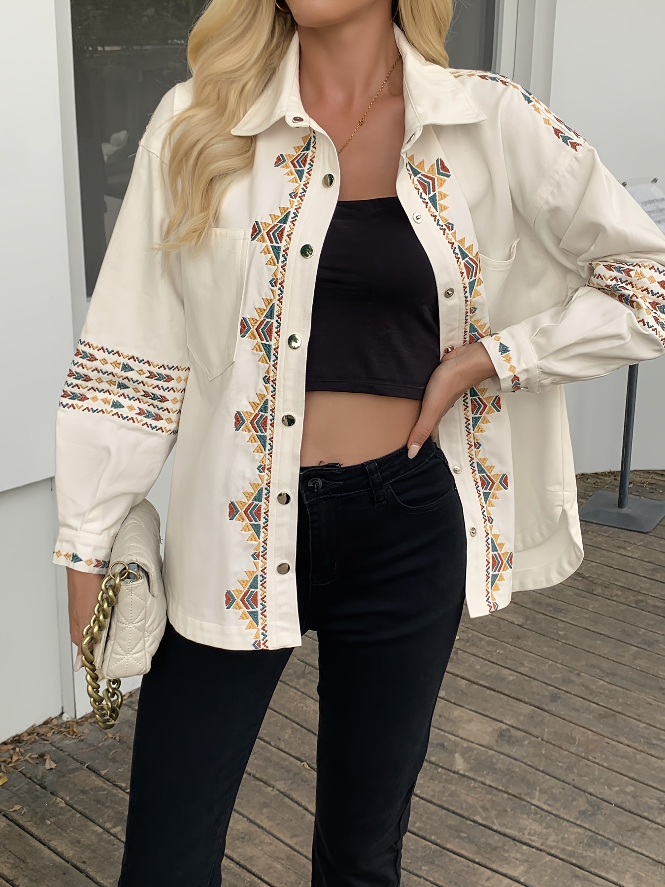 Women's Spring And Autumn Ethnic Style Printed Shirt with a Fashionable Front Placket