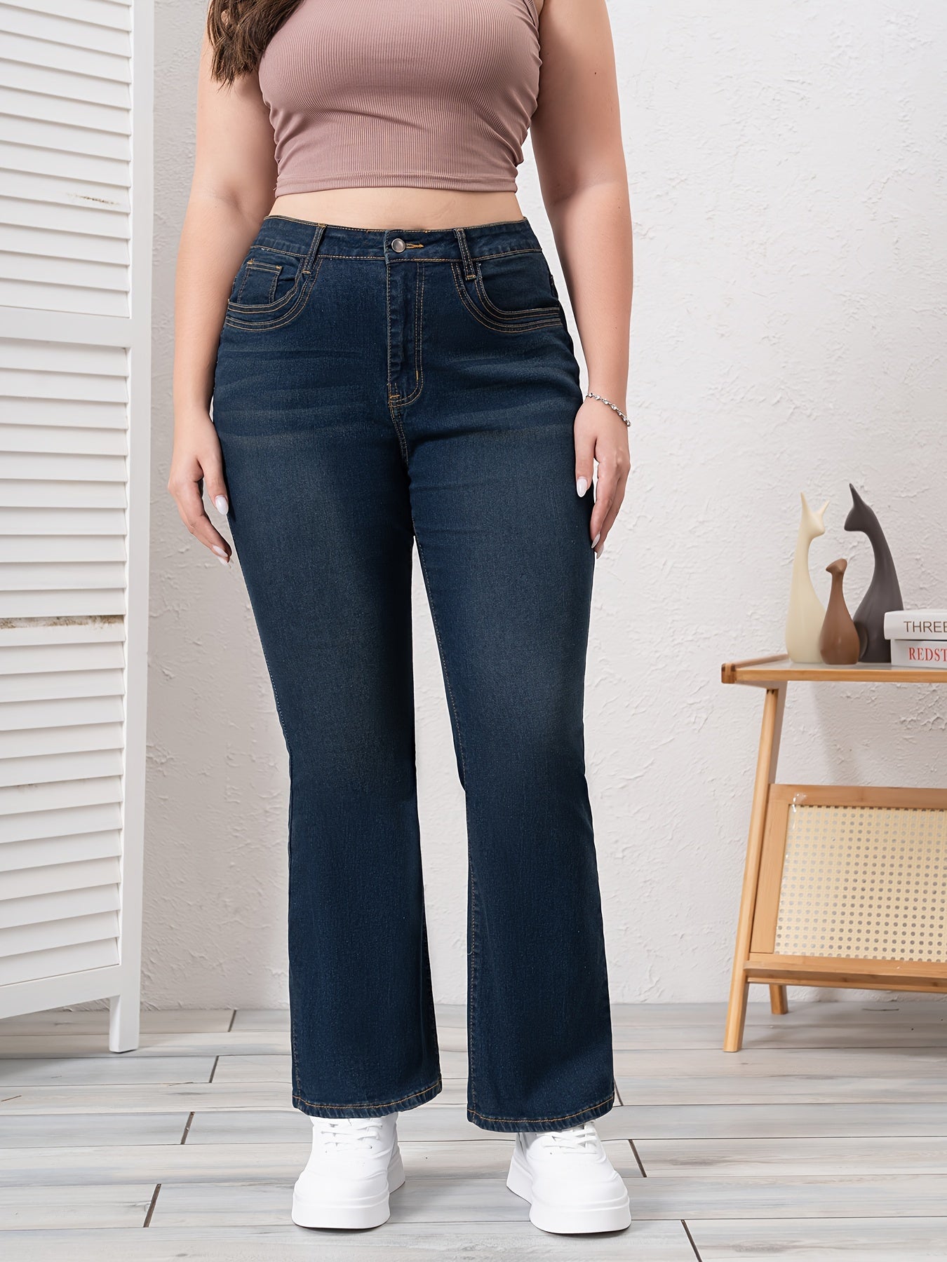 Plus Size Plain Denim Pants for Women