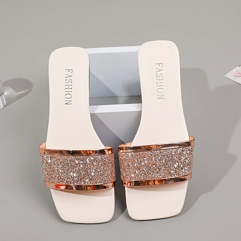 Women's Slip-On Flat Sandals with Golden-Rimmed Embossed Design
