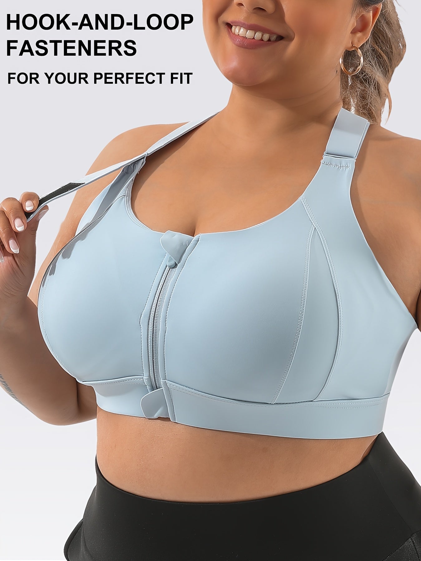 Plus Size Sports Bra with Front Zipper - High Impact, High Support, Adjustable Straps for Yoga