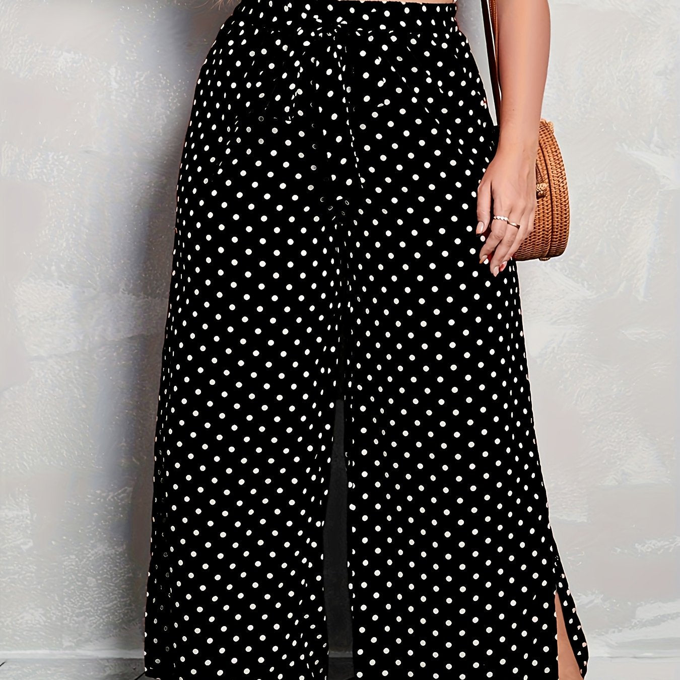 Women's Plus Size Black Polka Dot Wide Leg Pants