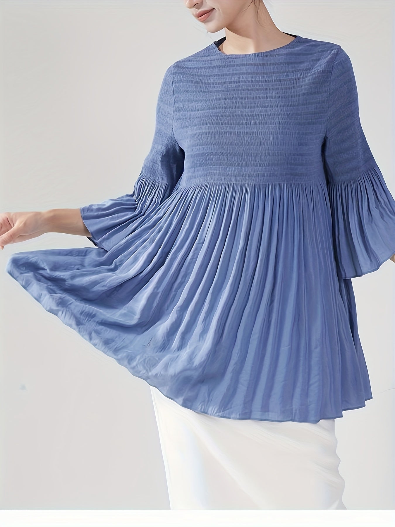 Women's French Style Smoothing A-Line T-Shirt with Bell Sleeve Top