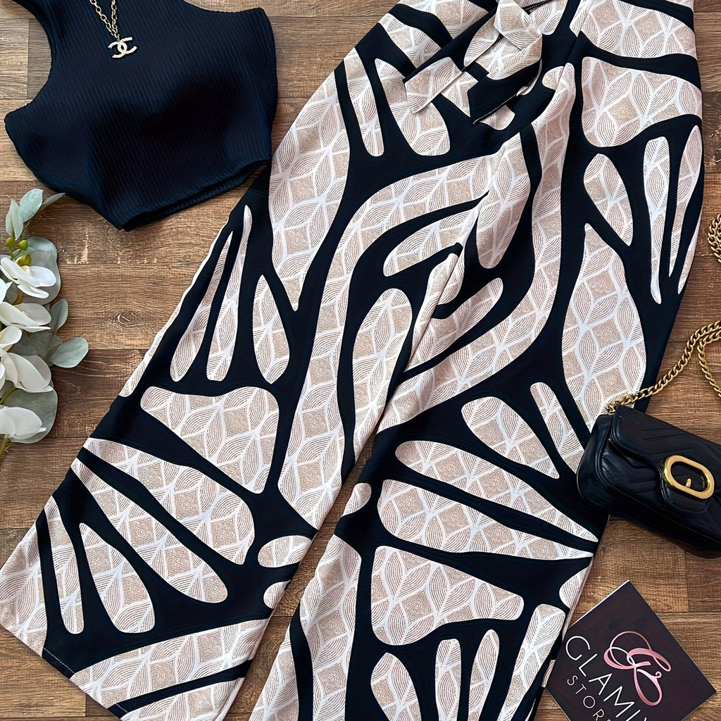 Casual Tight Vest Top + Slim Wide-Leg Flared Pants Two-Piece Set