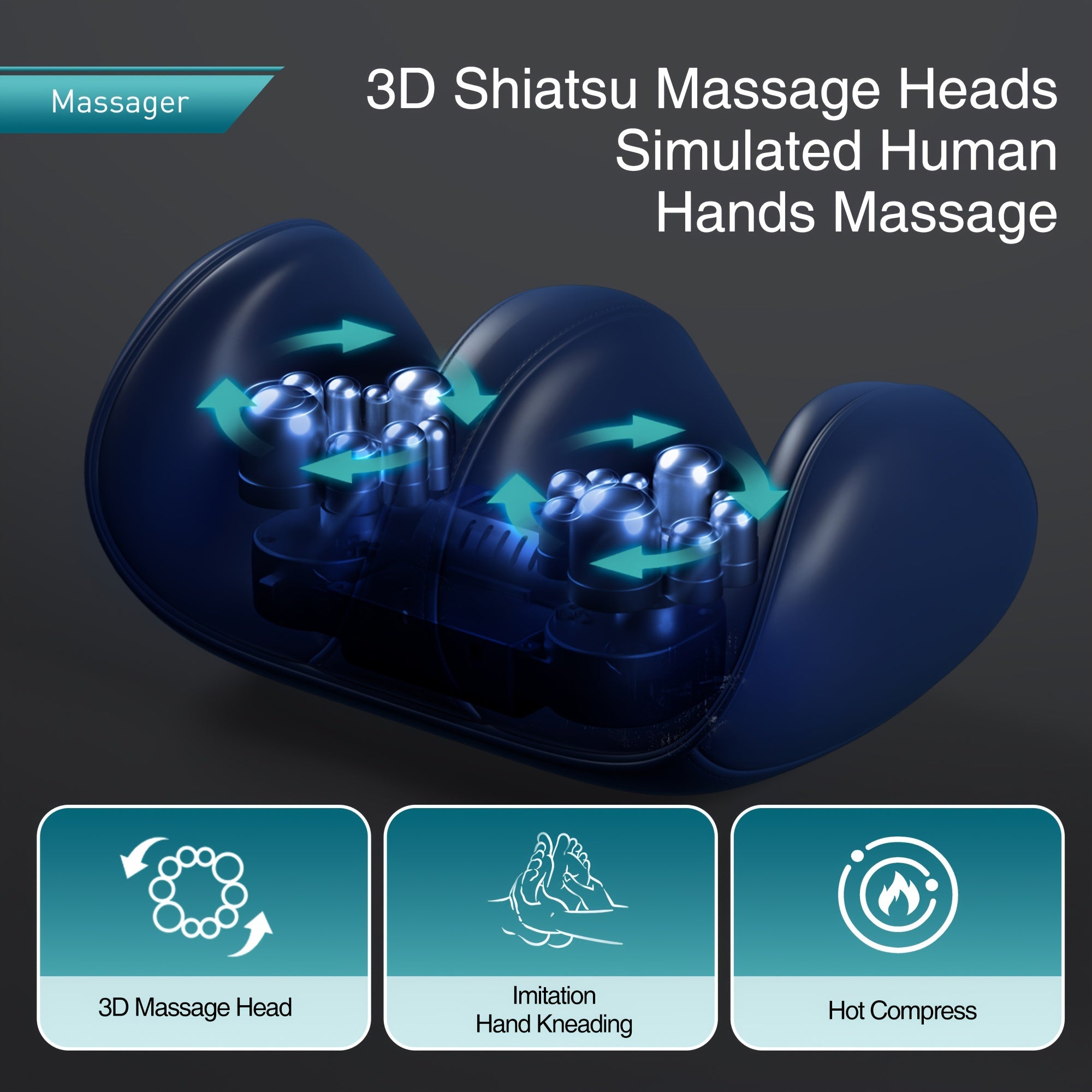 Cordless Type-C Rechargeable Foot Massager Machine with Deep- Kneading and heat
