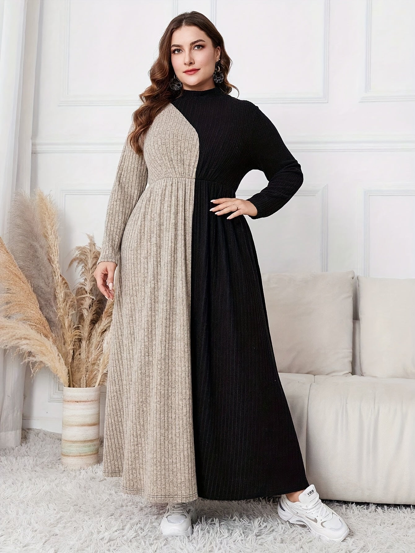 Women's Elegant French-Style Full-Length Dress with Long Sleeves