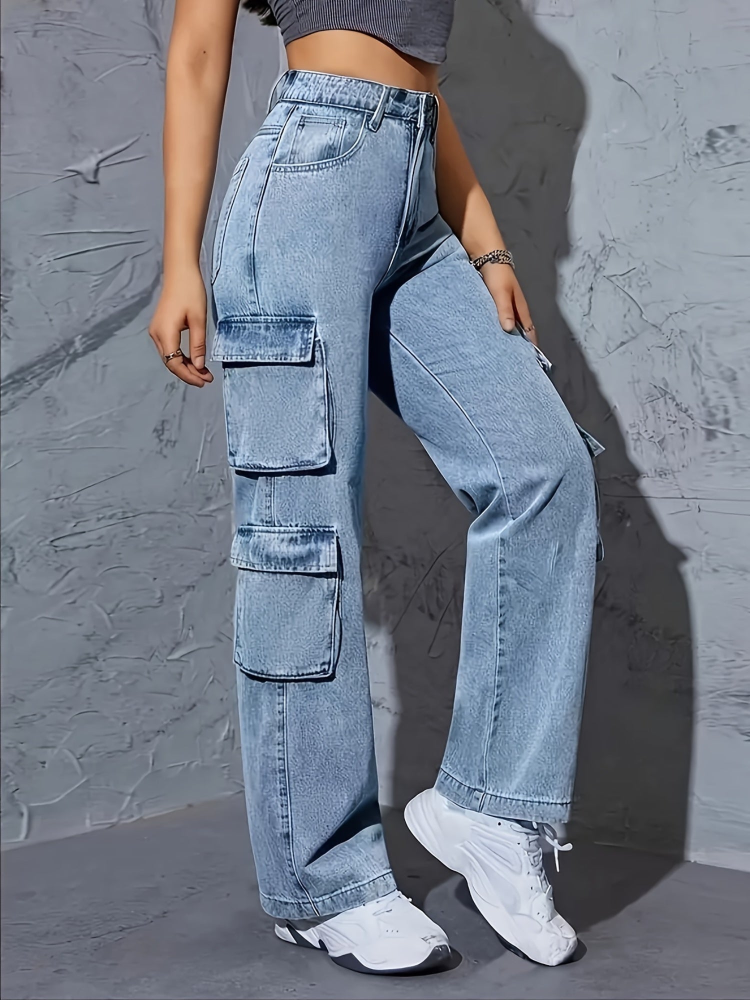 Stylish High-Waisted Wide-Leg Cargo Pants for Women