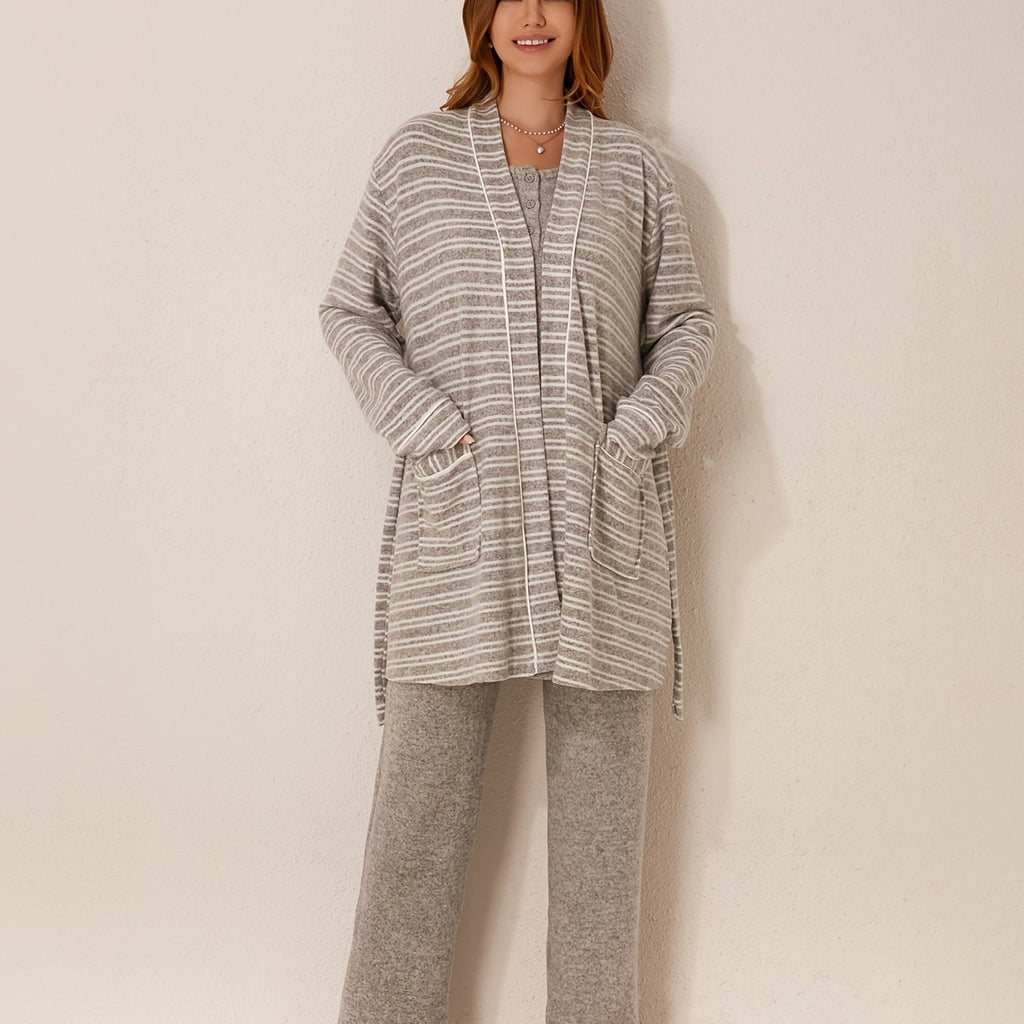 Women's 3pcs Winter Bathrobe Robe & Pants Suit Set