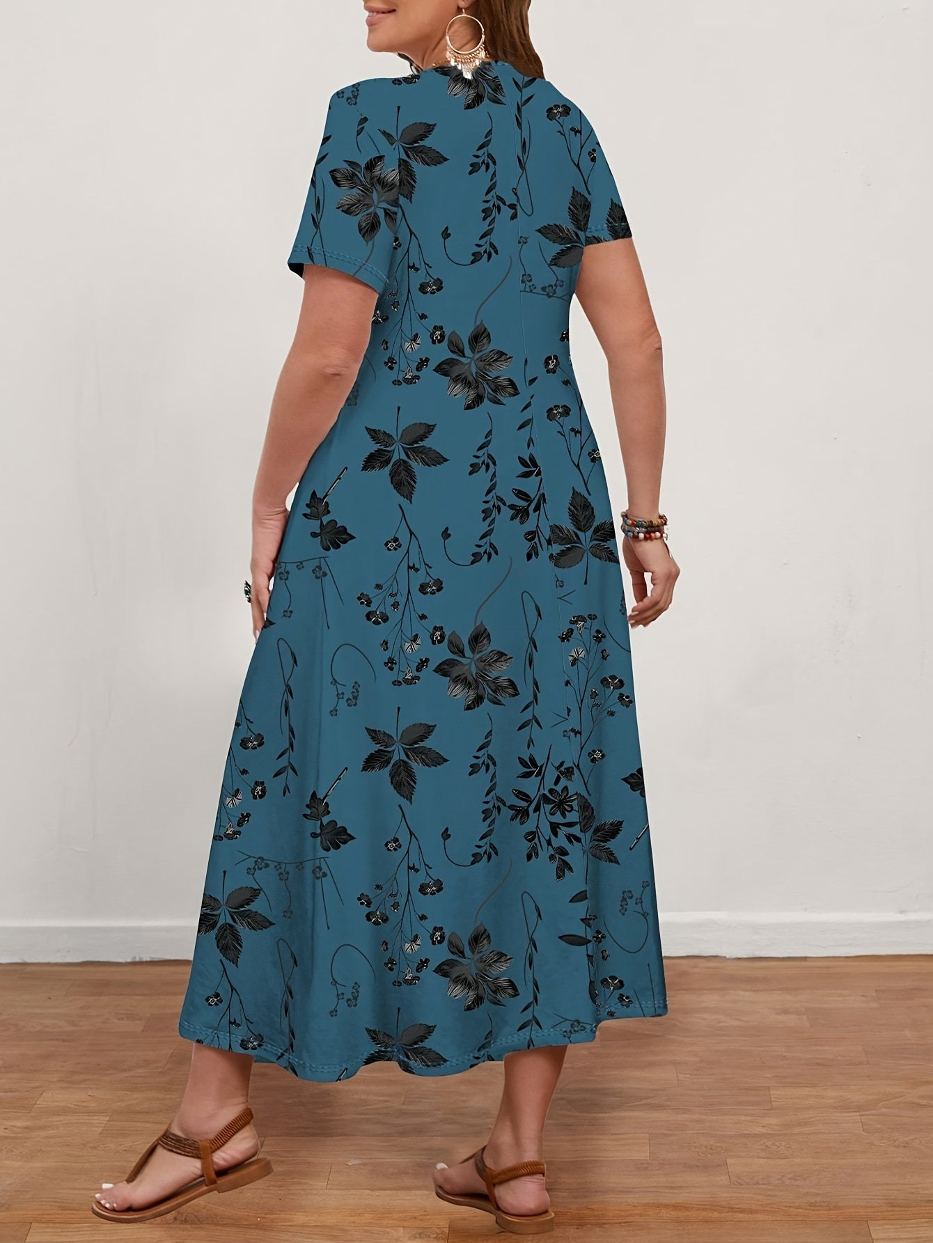 Women's Casual Vintage Floral Print V-Neck Short Sleeve Dress