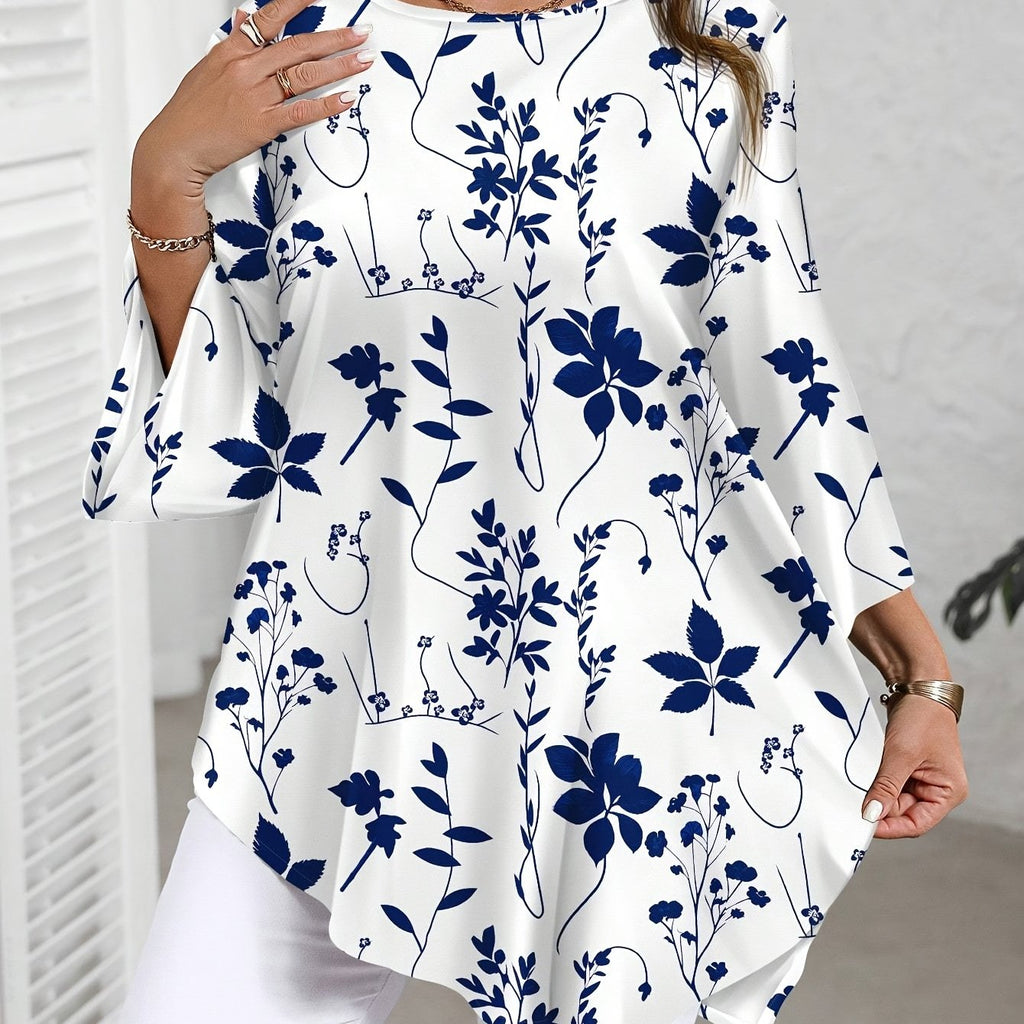 Elegant Plus Size Women's Floral Print Blouse