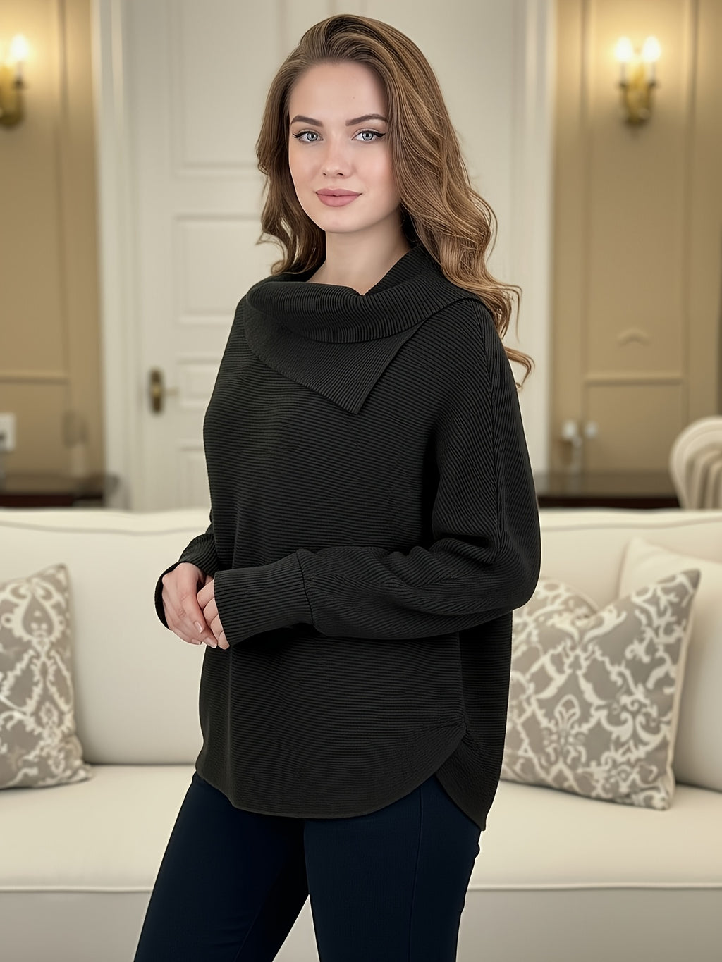 Loose-Fitting, Stylish, Casual Scarf-Neck Pullover Shirt | Perfect for Autumn and winter