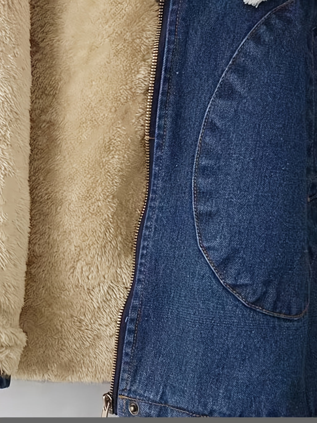 Ladies' Fashion Fleece-Lined Mid-Length Denim Jacket | Casual Style, Non-Stretch Fabric