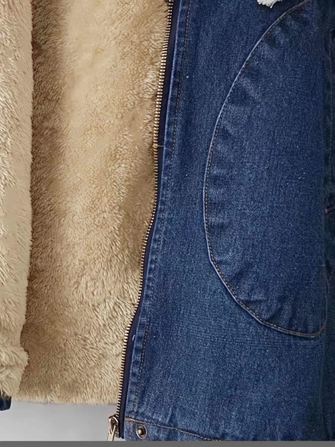 Ladies' Fashion Fleece-Lined Mid-Length Denim Jacket | Casual Style, Non-Stretch Fabric