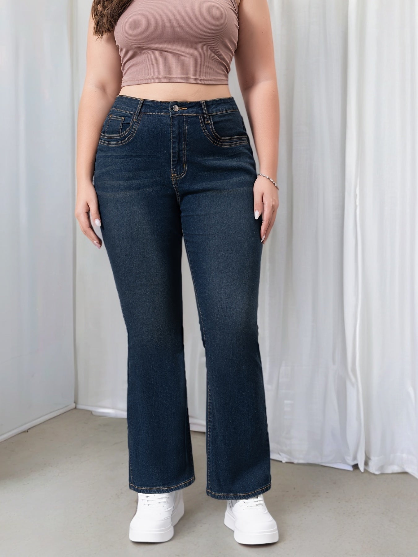 Plus Size Plain Denim Pants for Women