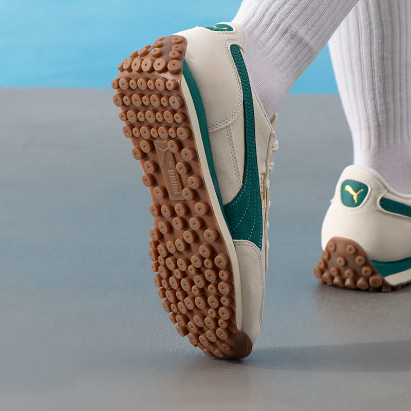 PUMA Original Genuine Shoes - Lightweight All-Season Sneakers with Cushioned Rubber Sole, Beige/ & Green Accents