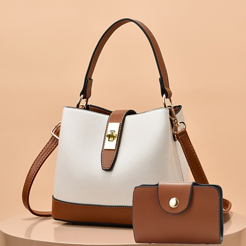 Women's Tote Bag Sleek Minimalist Shoulder Crossbody Bag with Golden-Tone