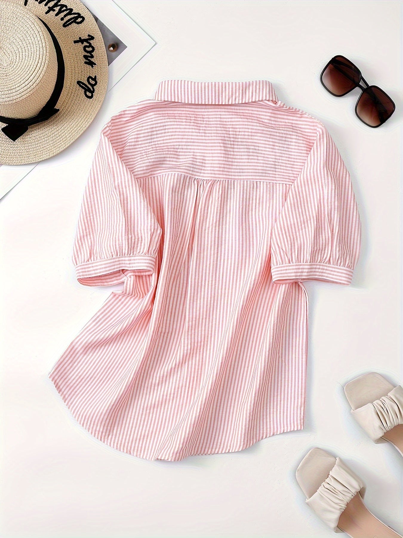 Embroidered Button Front Shirt, Casual Short Sleeve Lapel Top For Spring & Summer, Women's Clothing