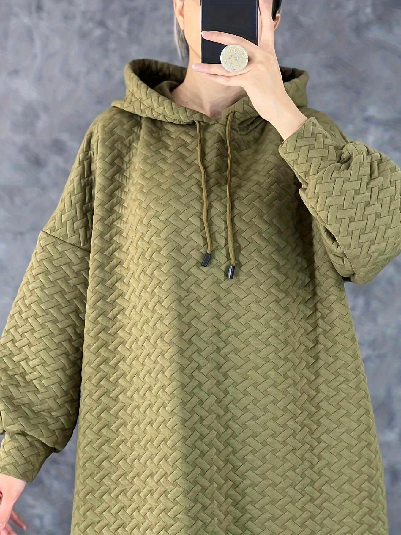 Women's Casual Hooded Long Sleeve Dress with Pockets - Solid Color