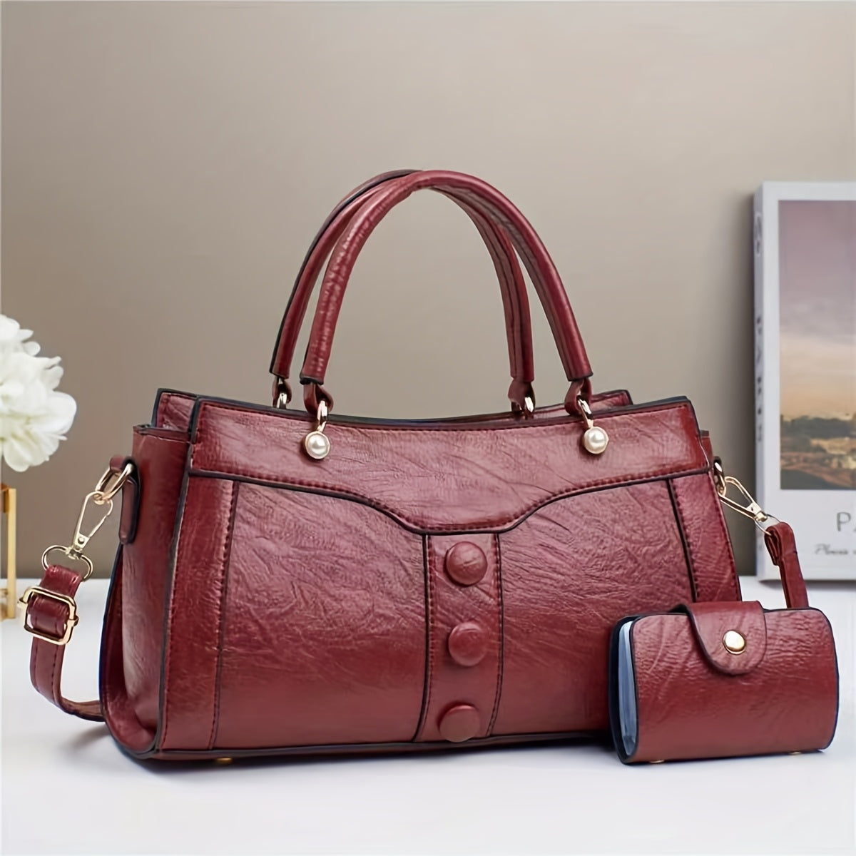 Women's Elegant Beige Synthetic Crossbody Bag with Golden-Tone