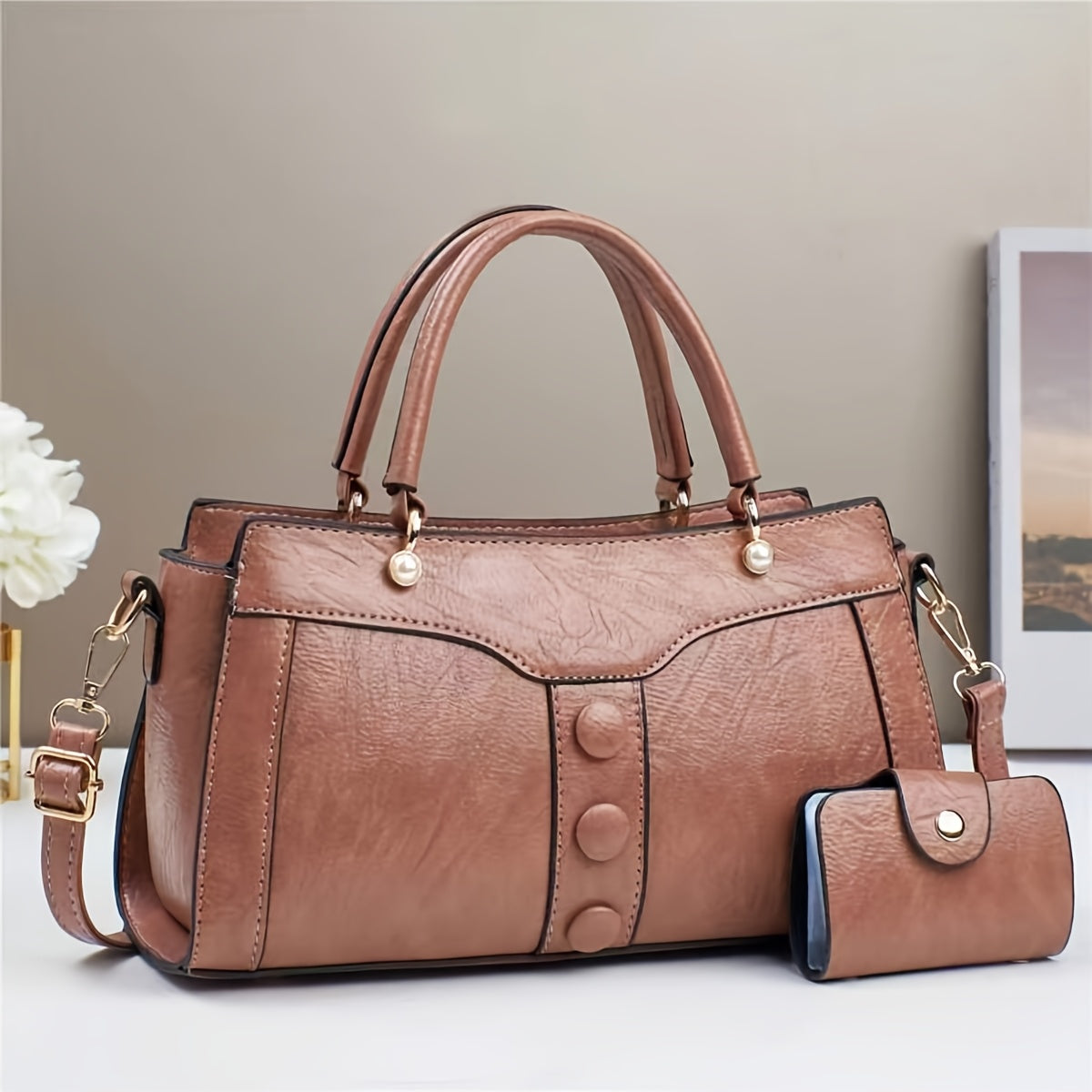 Women's Elegant Beige Synthetic Crossbody Bag with Golden-Tone