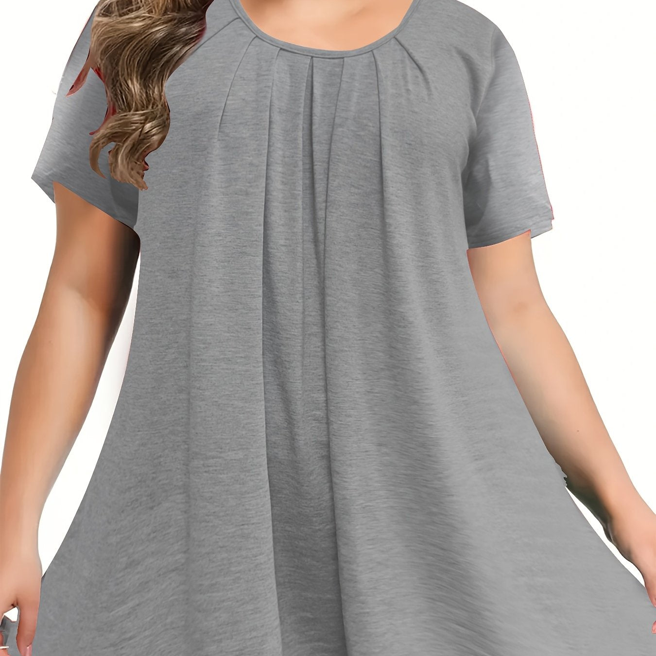Polyester Elegant Crew Neck Ruched Bust Slight Stretch Knit Fabric Pullovers