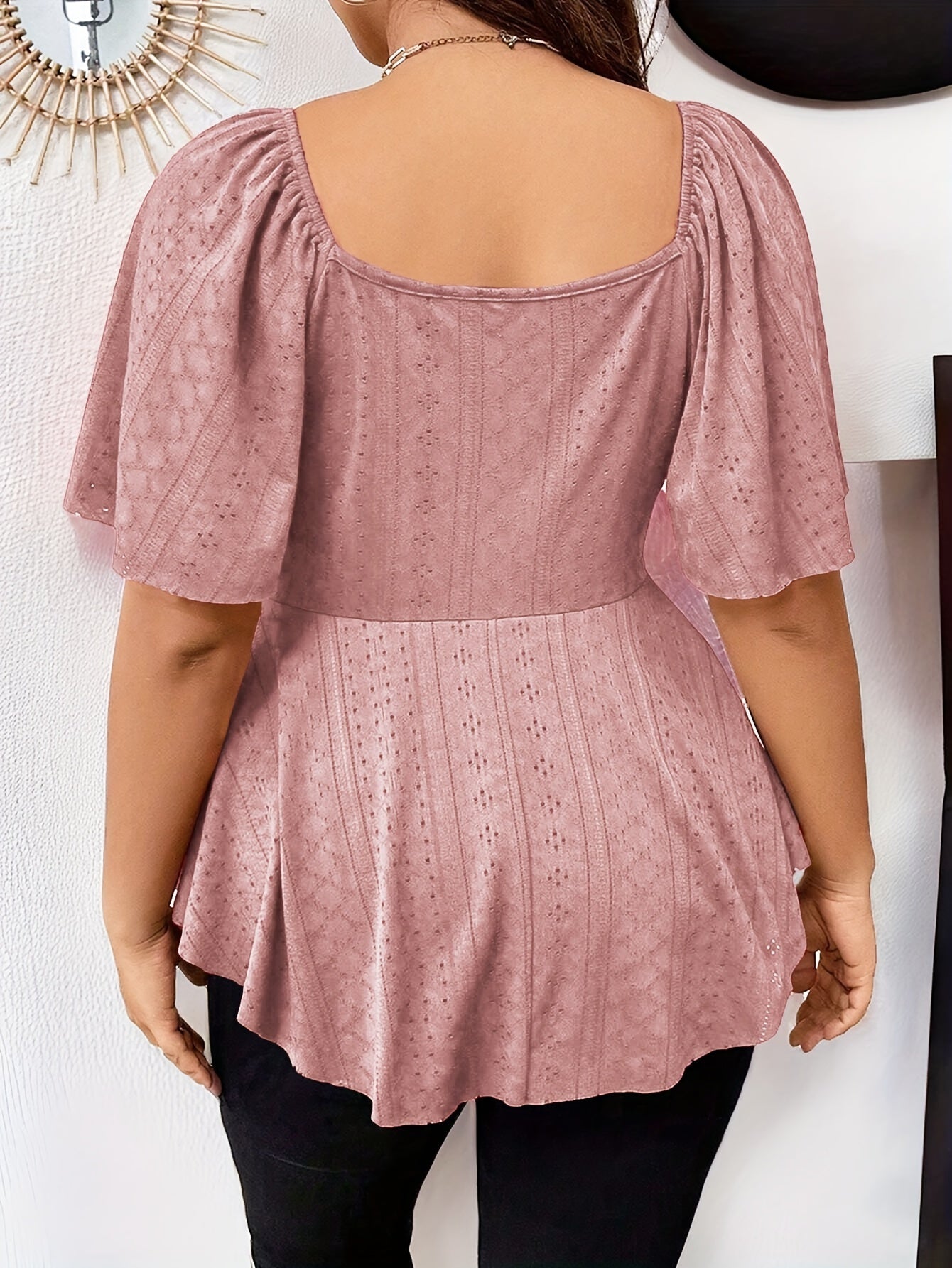 Stylish Plus Size Solid Eyelet Cutout Twist T-shirt