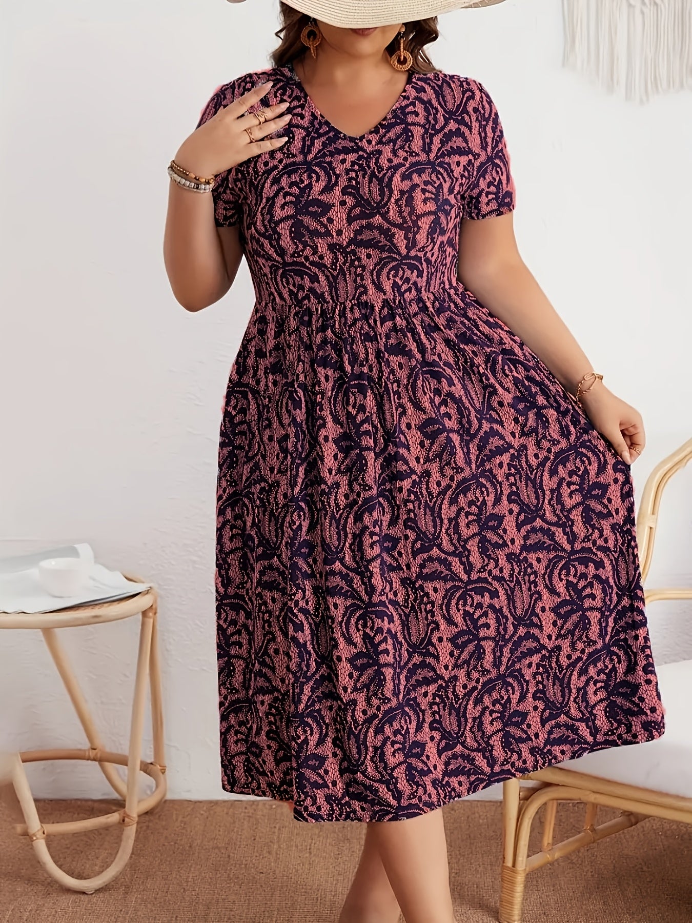 Women's Casual V-Neck Short Sleeve Dress